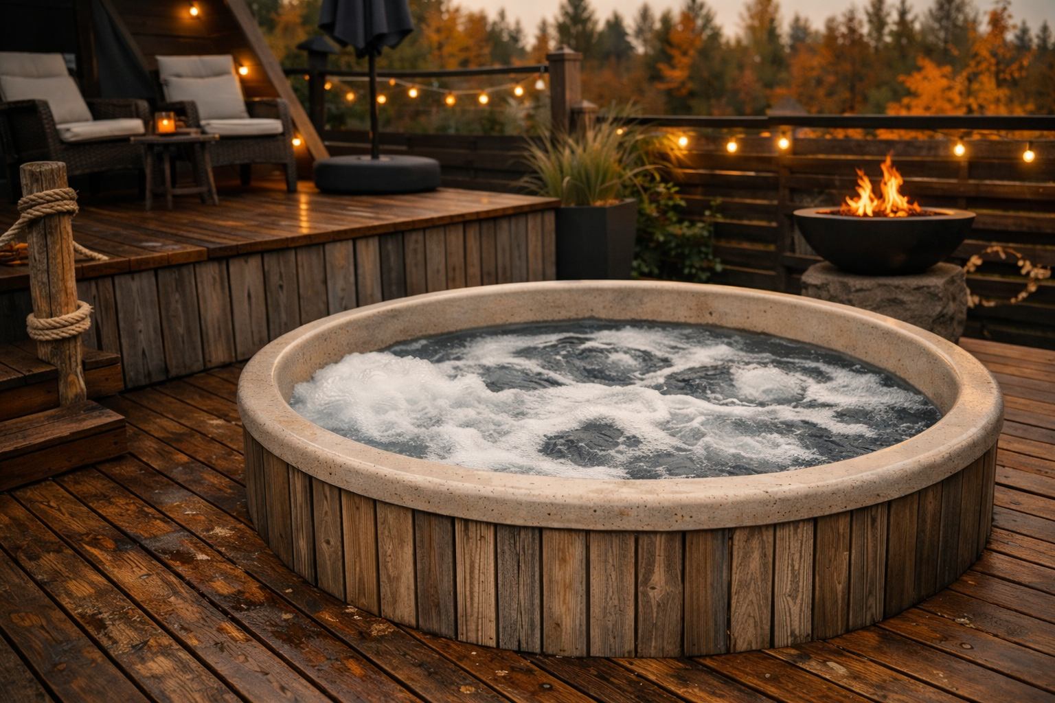 Jacuzzi exterior integrado en tarima